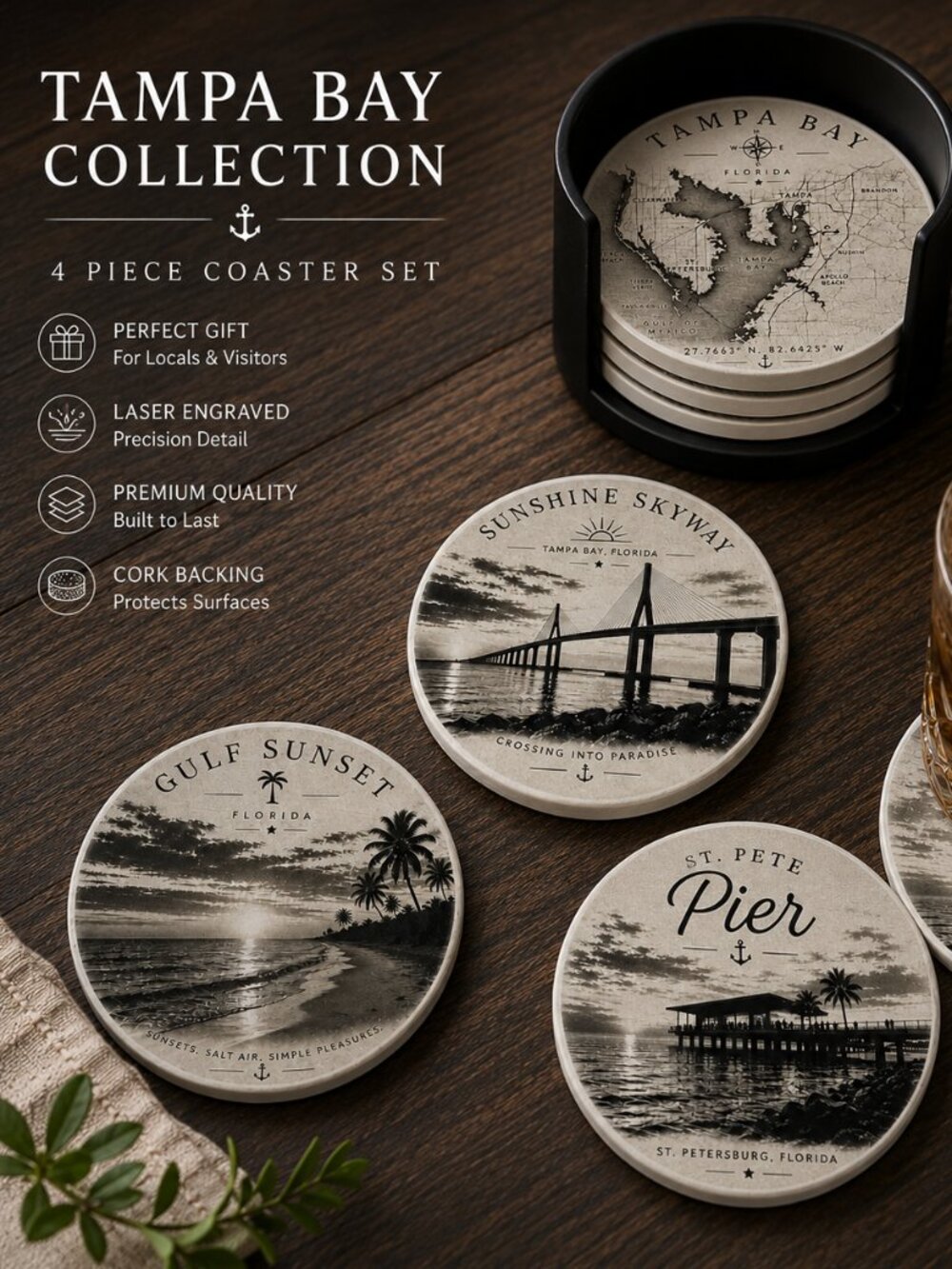 π΄ Tampa Bay Ceramic Coaster Set π΄ - Picture 2 of 2